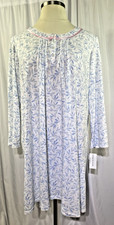 Miss Elaine Nightgown XL Honeycomb NWT Blue White Leaf Pattern Mid-length Soft