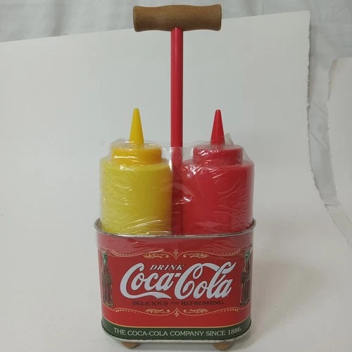 Vintage Coca Cola Ketchup Mustard Retro Diner Restaurant Tin Condiment Holder