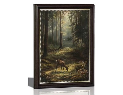 Vintage Forest Deer Framed Canvas Wall Art - Woodland Nature Scene - 12x16''