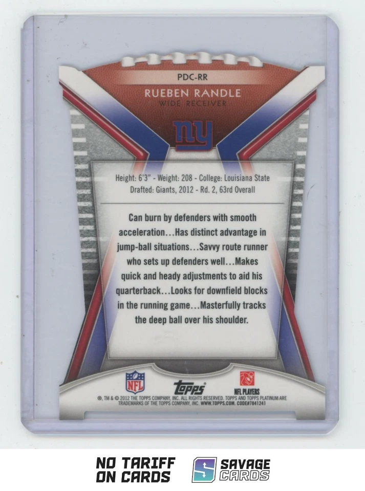 2012 Topps Platinum Rookie Die Cut Rueben Randle . #PDC-RR New York Giants - Image 2 of 3