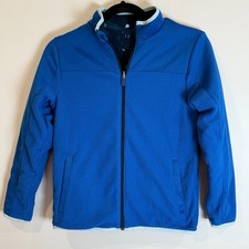 Kids Reversible Fleece Jacket Blue Geometric Print Zip Front Pockets Boys Girls
