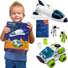 Space Toys for Kids 3 4 5 6 7 8, Rocket Ship Toy for Kids with Solar System Mat,