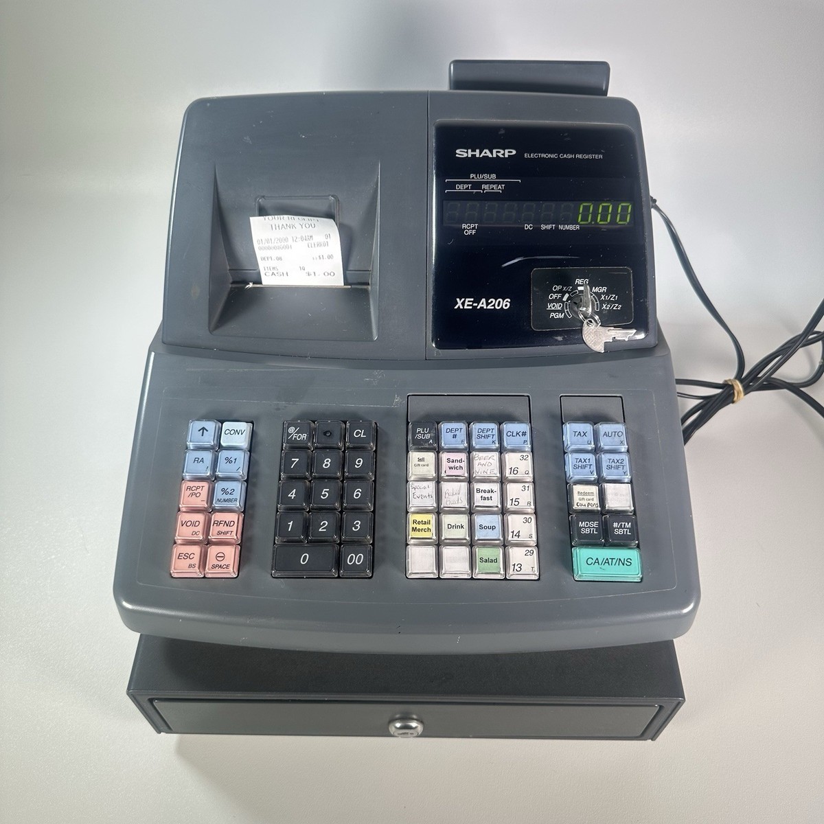 Sharp XE-A206 Electronic Cash Register TESTED WORKS Included All