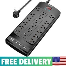18 Outlets Surge Protector Power Strip - 6 Feet Flat Plug Heavy Duty Extension C