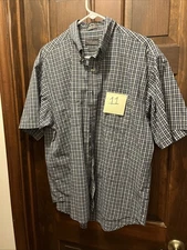 Van Heusen No Iron Plaid Short Sleeve Button Up Shirt Men's Large L/G Office #11