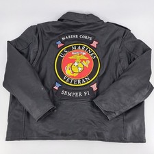 US Marines Dream Apparel Mens Size 62 Black Leather Motorcycle Jacket USMC