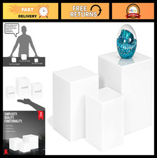 Set of 3 Glossy White Acrylic Cube Display Stands - Nesting Risers with Hollow B