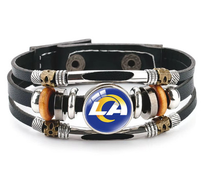 Los Angeles Rams Time Stone Adjustable Black Leather Bracelet FREE Ship (B33)