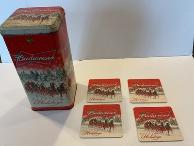 2007 Budweiser HAPPY HOLIDAYS Limited Edition Tin with 4 Coasters