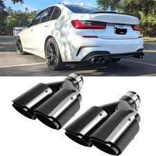 For G20 M340i G23 M440i 2.5" in Dual 4" Out Exhaust Tip Tail Pipe Carbon Fiber