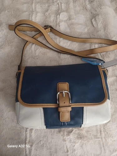 Borsa Coach Park Color Block pelle blu navy bianca tracolla tracolla regolabile