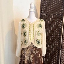 Womens Green and Cream Vintage Cardigan Top w...