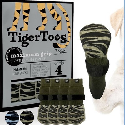 DOK TigerToes Premium Non-Slip Dog Socks for Hardwood Floors, Small Forest Green