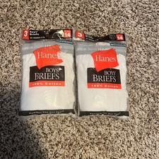Hanes Boys Briefs Underwear 3-Pack White Cotton Comfort Waistband Size 14