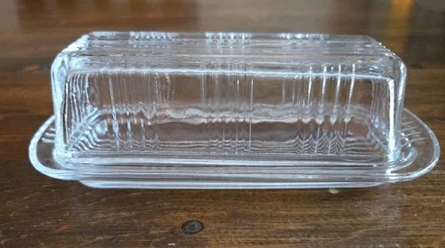 Vintage Art Deco Style Federal Glass Ribbed Clear Butter Dish 7" x 2" x 3"