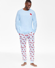 Holiday Lane Men's Santa Cotton Matching Family Pajamas Set, Blue Size S NWT