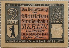 2 Mark Berlin 1922 Notgeld Banknote, Berliner Stra&szlig;enbahn, Serienschein, UNC &deg;