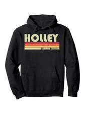 Men'S Black Hoodie with HOLLEY Name Print Retro 80s90s Style, Long Sleeve Pullo