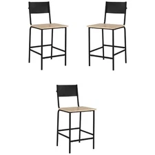 Home Square Faux Leather Counter Stool in Black Back & Black Frame - Set of 3