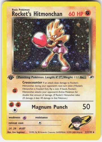 Pokemon Rocket's Hitmonchan 11/132 Rare Gym Heroes Pokemon 1st Edition Holo NM