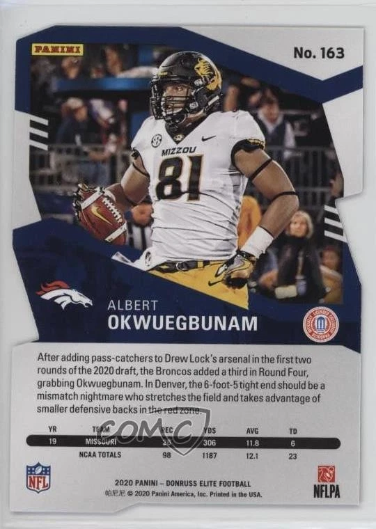 2020 Donruss Elite Rookies Status Red Die-Cut /5 Albert Okwuegbunam Rookie RC - Image 2 of 2