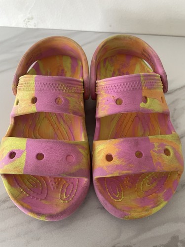 Crocs Marbled Sandale Clog Schuhe Iconic Comfort 207779 Gr. C10 Kind rosa gelb - Bild 19 von 24