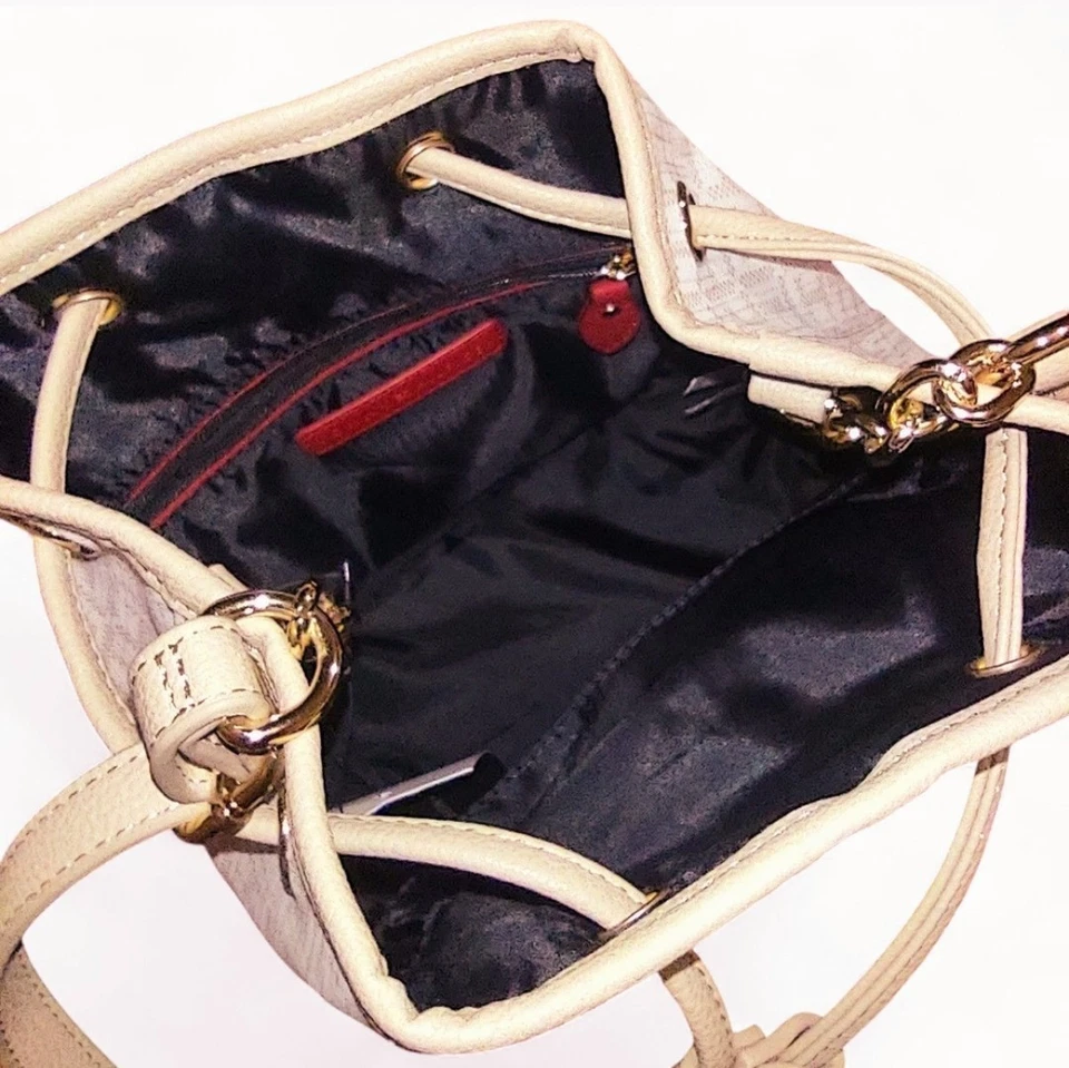 Tommy Hilfiger Bucket Bag Logo TH Monogram Ivory Beige Drawstring Closure NWT - Image 3 of 4