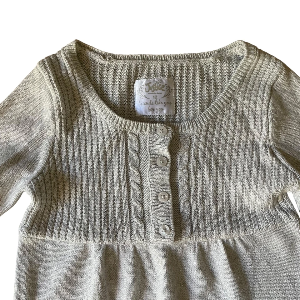 Vestido Suéter Justice Girls Talla 12 Tejido Manga Larga Gris Metálico Informal Volantes Foto 2 de 4