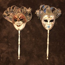 Authentic Wearable Venetian Masks Lot Of 2 - Hand-Painted Made in Italy Venezia