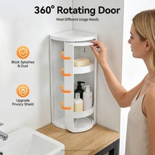 Bathroom Storage Rack Organizer White Corner Shelf 360  Rotating Triangle Holder