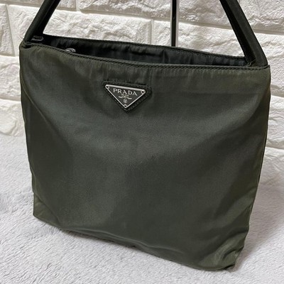 PRADA Nylon Shoulder Bag Khaki One-Shoulder Triangle Logo Authentic Lightweight