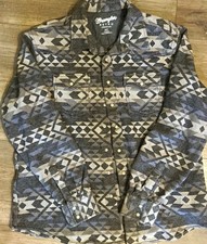 Wrangler Retro Premium Aztec Flannel Pearl Snap Shirt Blue/Grey Mens 2XLT