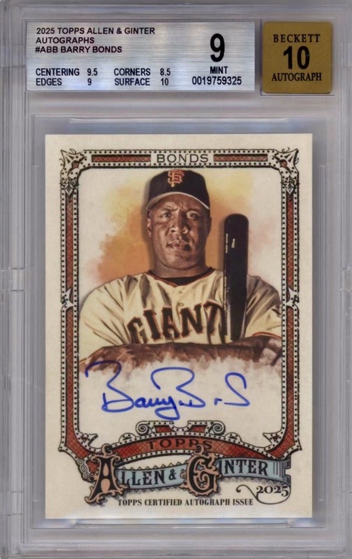 Barry Bonds On Card Auto SSP 2025 Topps Allen & Ginter Full Size BGS 9 AUTO 10