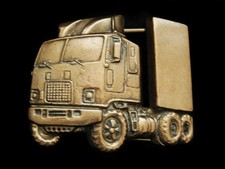 NB13163 VINTAGE 1978 CUT-OUT  SEMI-TRUCK CAB  SOLID BRASS BELT BUCKLE