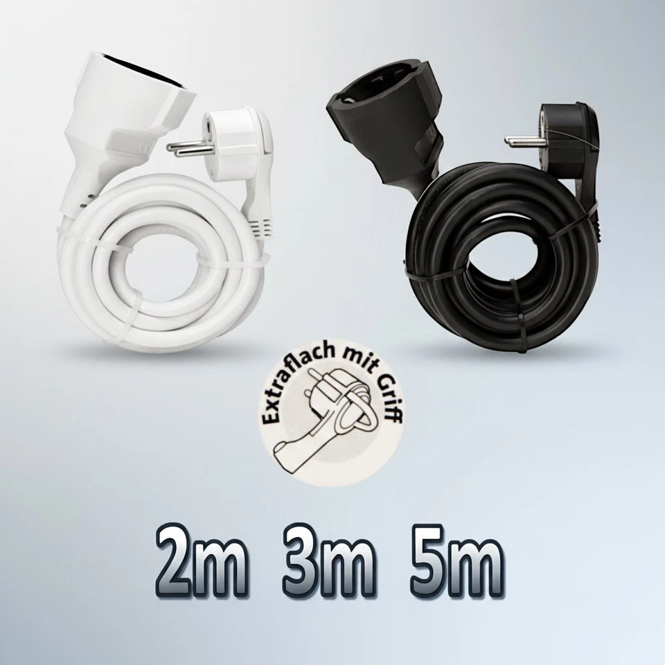 Verlängerungskabel 2m 3m 5m Stromkabel Verlängerung SFlachstecker Kopp