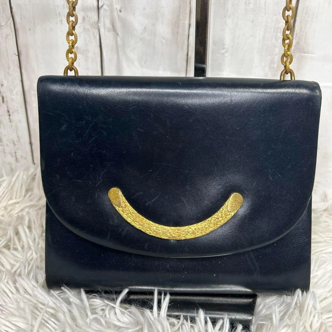 Sac bandoulière Christian Dior chaîne cuir bleu marine doré