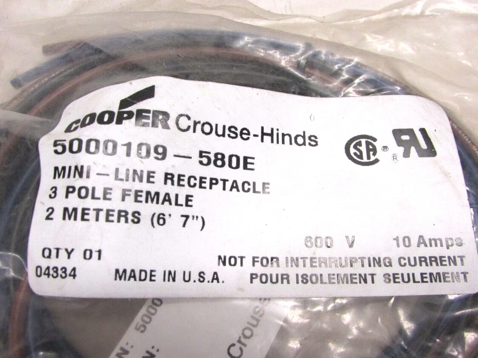 COOPER CROUSE-HINDS MINI LINE RECEPTACLE, 5000109-580E - Image 3 of 3