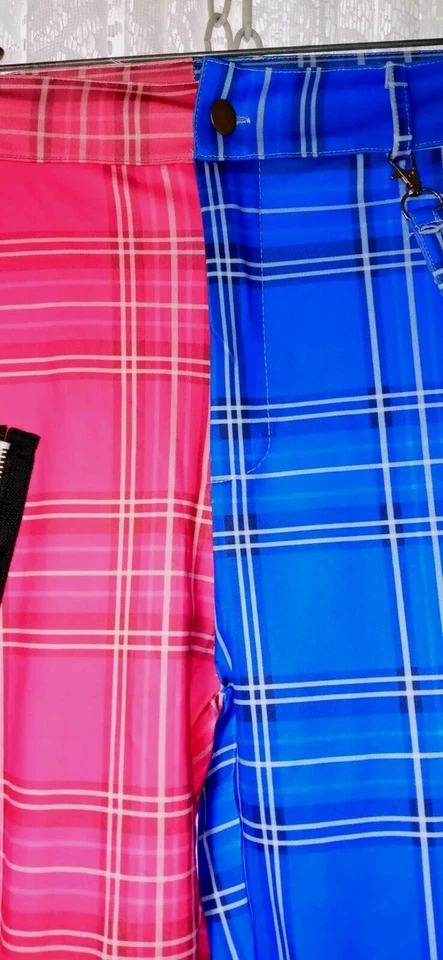 Pantalones de mujer talla XXL rosa/azul negro cremalleras anillos en D tartán gótico punk bondage Foto 3 de 4