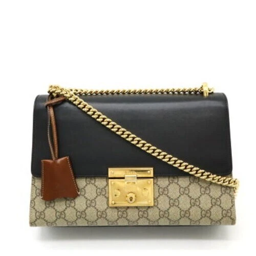 Sac bandoulière cadenas GUCCI GG Supreme PVC cuir beige 409486 Occasion Japon F/S