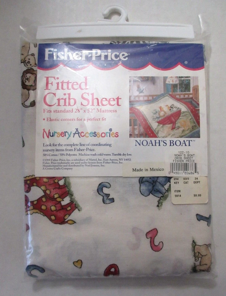 NUEVO Fisher Price Arca de Noé Barco Sábana de Cuna Ajustable De Colección 1998 Nuevo en Paquete Foto 2 de 4
