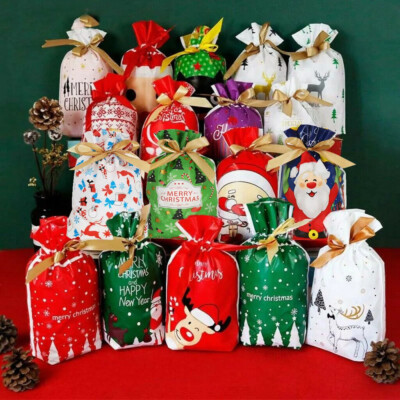 10/25/50 Christmas Gift Bags Drawstring Wrap Present Party Treat