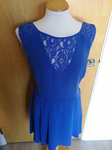 Ladies OASIS Dress Size 12 Blue Lace Panels Smart Party Evening Wedding Races - Picture 9 of 12