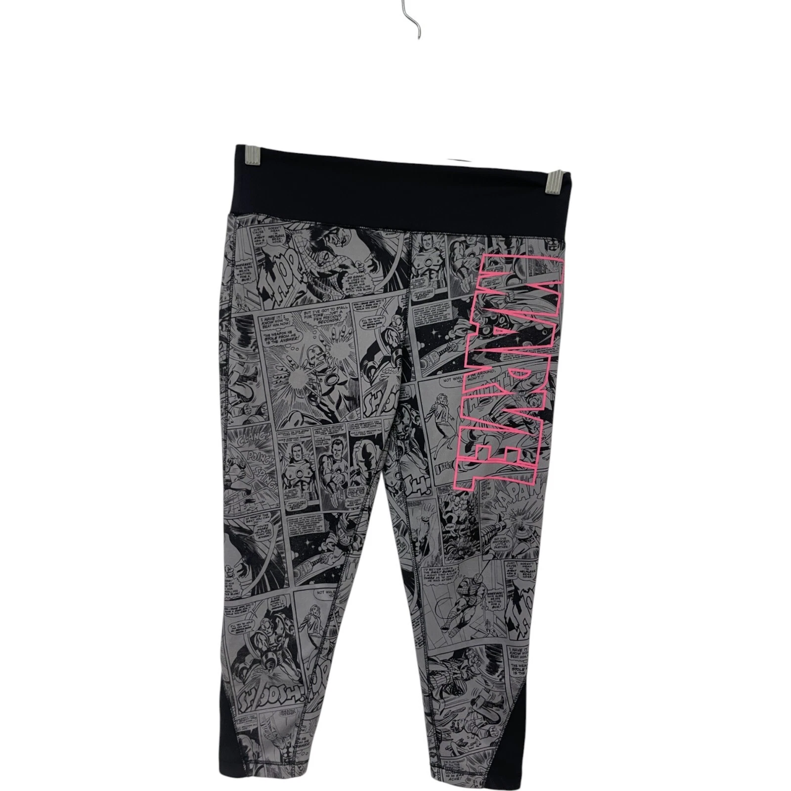 Marvel Kids Leggings Girls XL Gray Retro Comic Logo Print Pull On Elastic Waist