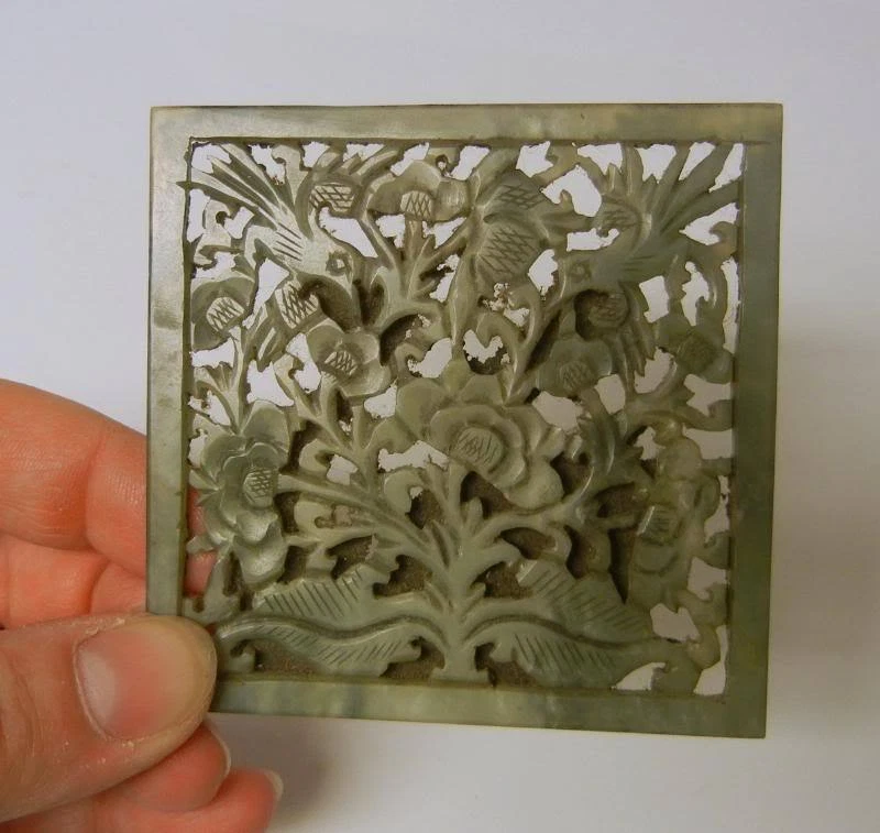 古董A级绿色中国玉石手工雕刻装饰板 — 第 4/4 张图片