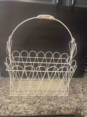 Off White Metal And Wicker Magazine Rack-VTG( S-4) - Image 1 of 4