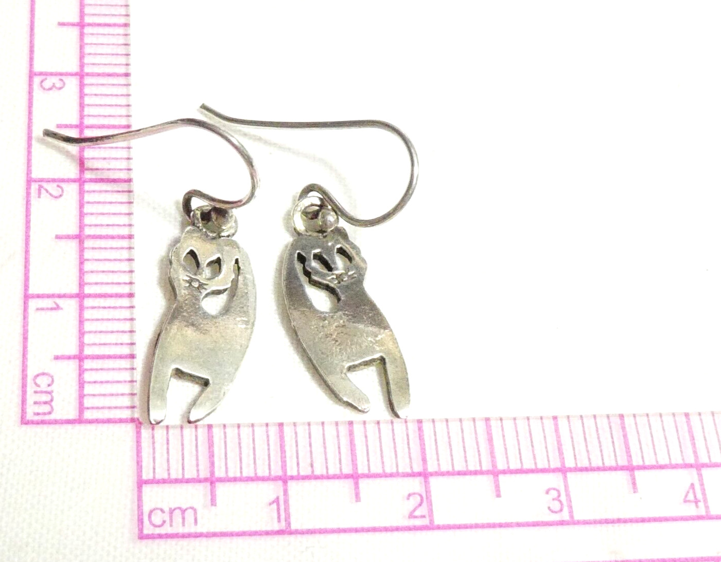 PRETTY Small Silver 925 Solid Little Cat Drop Dan… - image 7