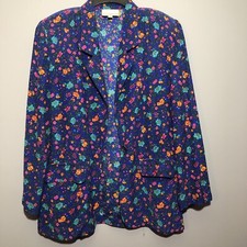 VTG 80s Liz Claiborne 100 Silk Floral Blazer Jacket 6 Petite Lightweight Retro