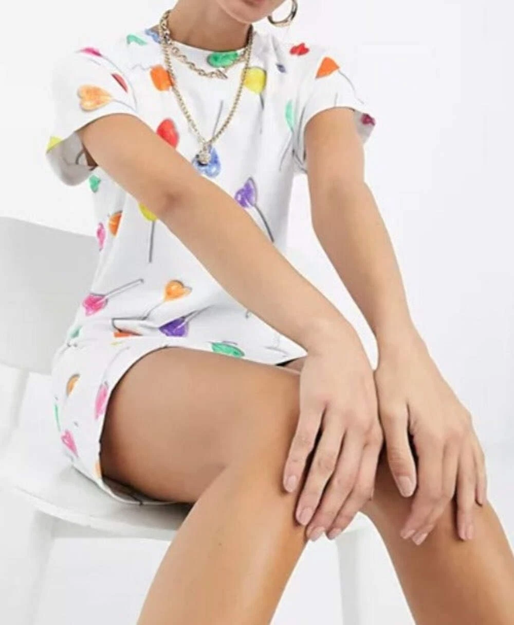 Love Moschino TShirt Mini Abito Lecca Lecca 2 Bianco Manica Corta Cotone (IT38)