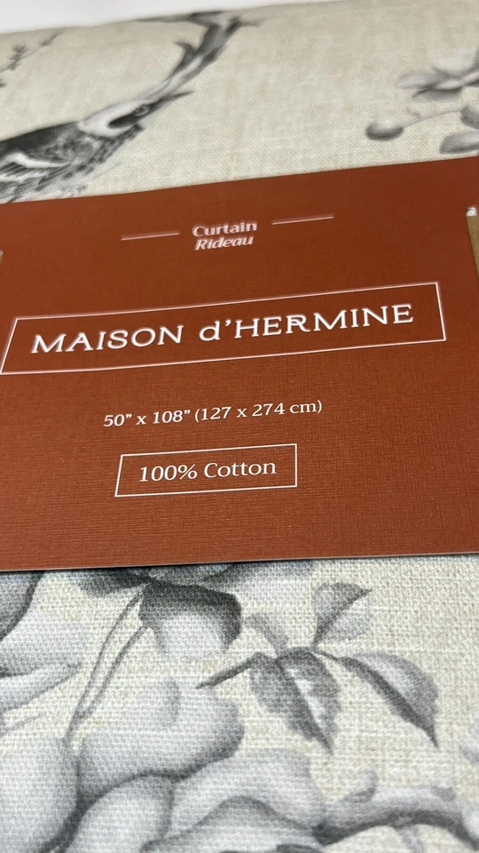Panel de cortina de pájaro tostado de tela Toile de Maison d'Hermine 50" x 108" 100 % algodón Foto 3 de 4
