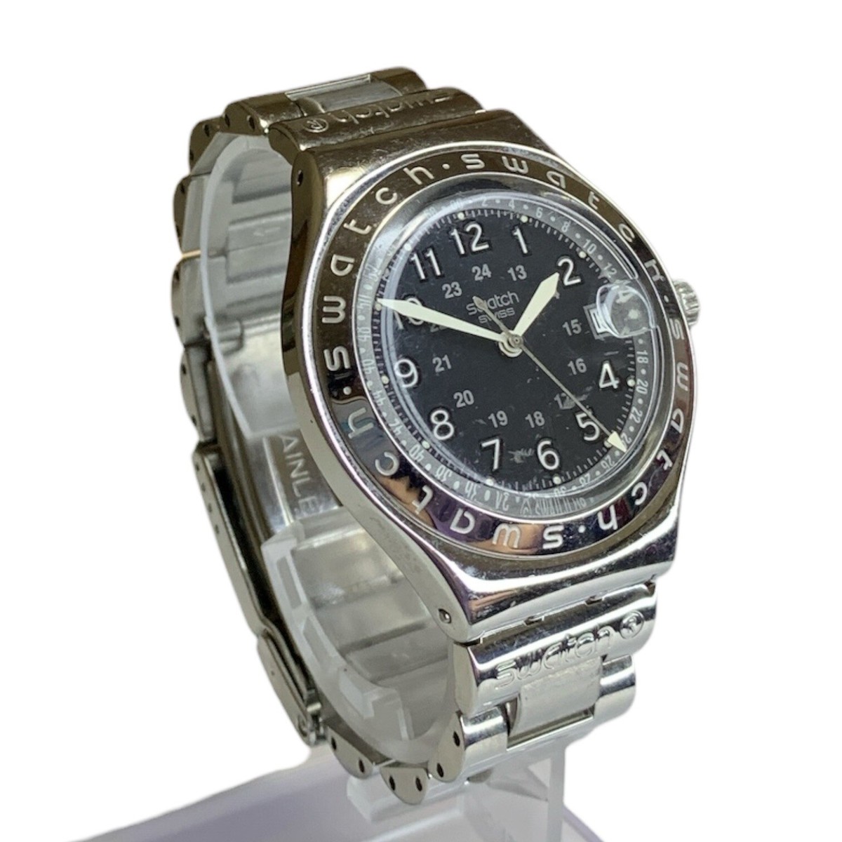【稼働】 SWATCH IRONY デイデイト 腕時計 シルバー Swatch Irony Date Silver Case Black Dial Stainless WR Men
